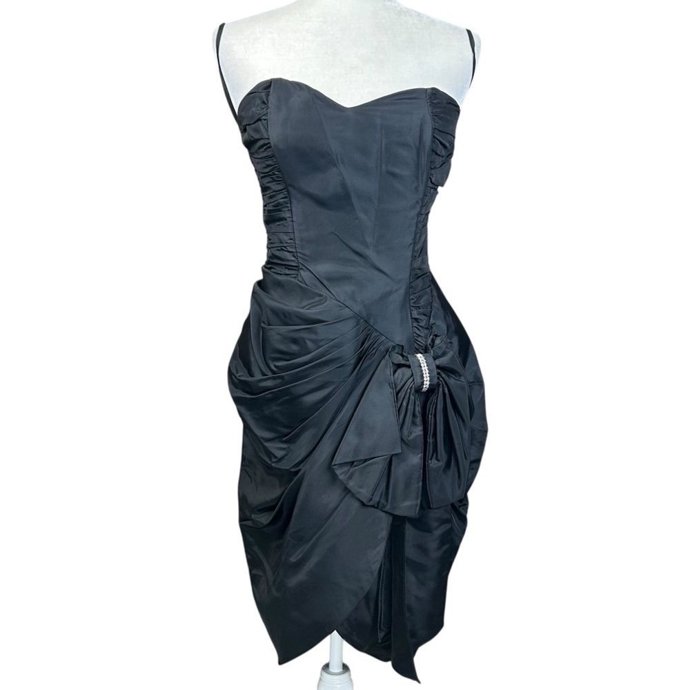 Y2K Steppin Out Taffeta Dress 7 Strapless Wiggle Retro Rhinestones